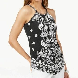 I.N.C. neckline Hardware& Bandana-Print Halter Top